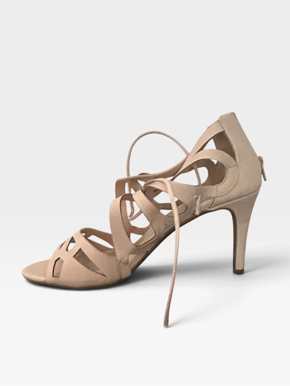 Nude Cutout Lace-Up High Heel Sandals